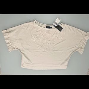 Ralph Lauren White Embroidered Loose Crop Shirt Size Small Petite (OSFM)